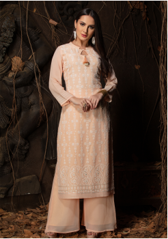 Light Peach Color Designer Georgette Kurti